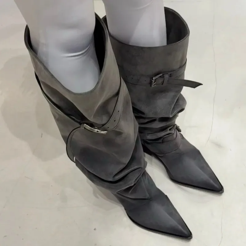 Coarse-cuffed Pile Boots 2026 New Style Pleated Mid-calf Boots for Women