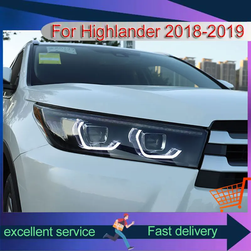 Car For Toyota 2018-2021 Highlander Headlight Upgrade BMW Style DRL Front Lamp LED Turn Signal Projector Lens Auto Accessories