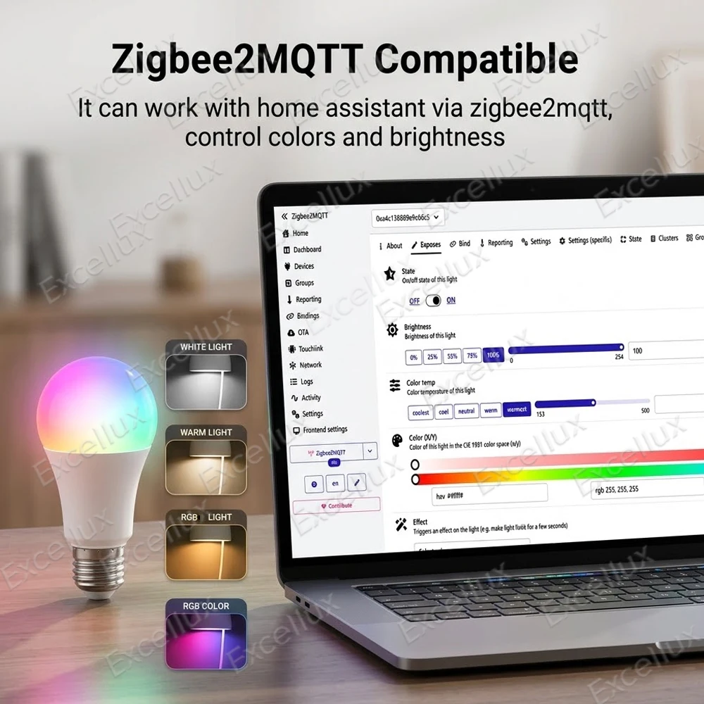 Zigbee 3.0 Smart LED-Glühbirne E27 RGB 2700-6500K Dimmbare Lampe Kompatibel mit Z2MQTT Home Assistant Alexa Echo Yandex Gateway erforderlich – Detail 3