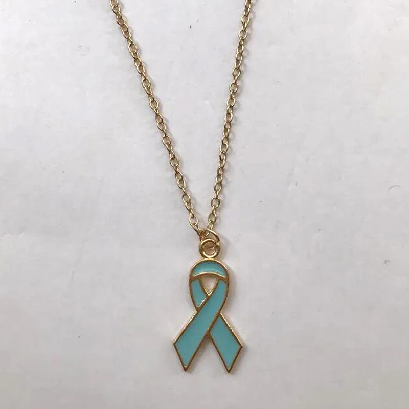 Gold Color Enamel Breast Cancer Awareness Necklace Women\'s Fashion Costume Jewelry Choker Chain Pendant Boutique Accessory