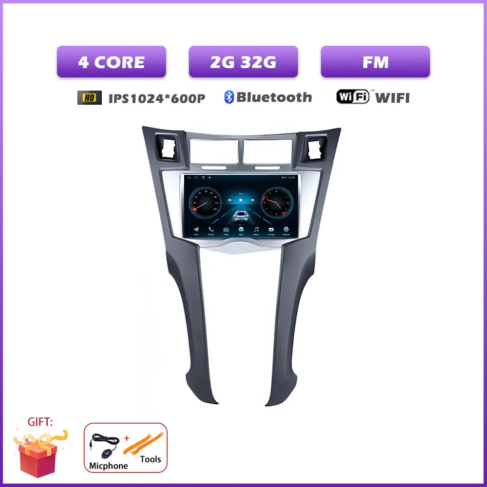 7 inch autoradio voor Toyota Yaris 2005-2011 met Carplay, Android 16, navigatie, GPS, multimedia, videospeler en Bluetooth.