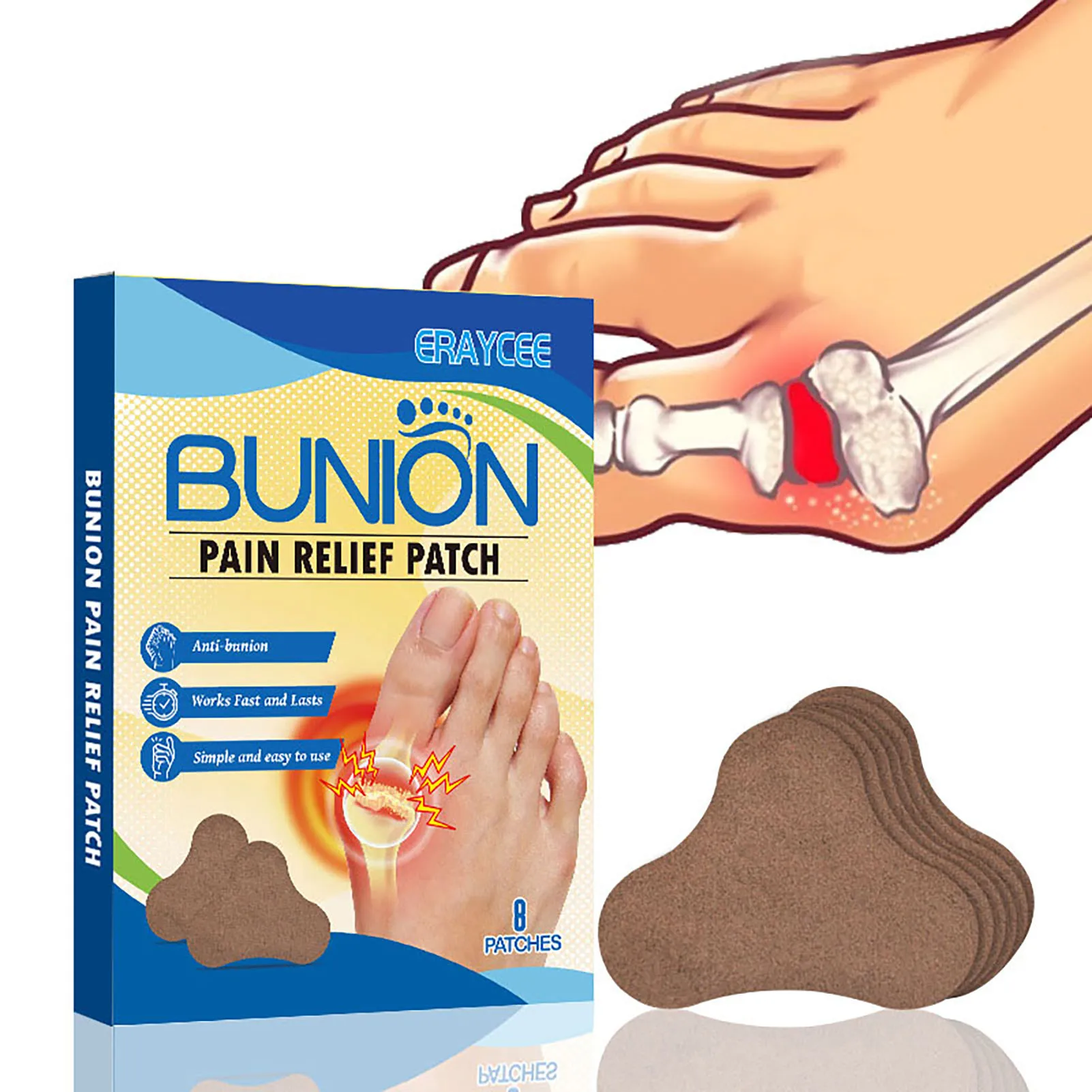 8pcs Anti Bunion Patches Bunion Corrector Toe Separator Orthopedic Straightener Foot Bunion Pain Swelling Relief Patch Foot Care