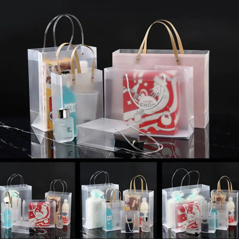 StoBag Custom Logo Personal Transparent Frosted Plastic Gift Clothes Present Packaging Tote Bags Cosmetic Favors Party Portable