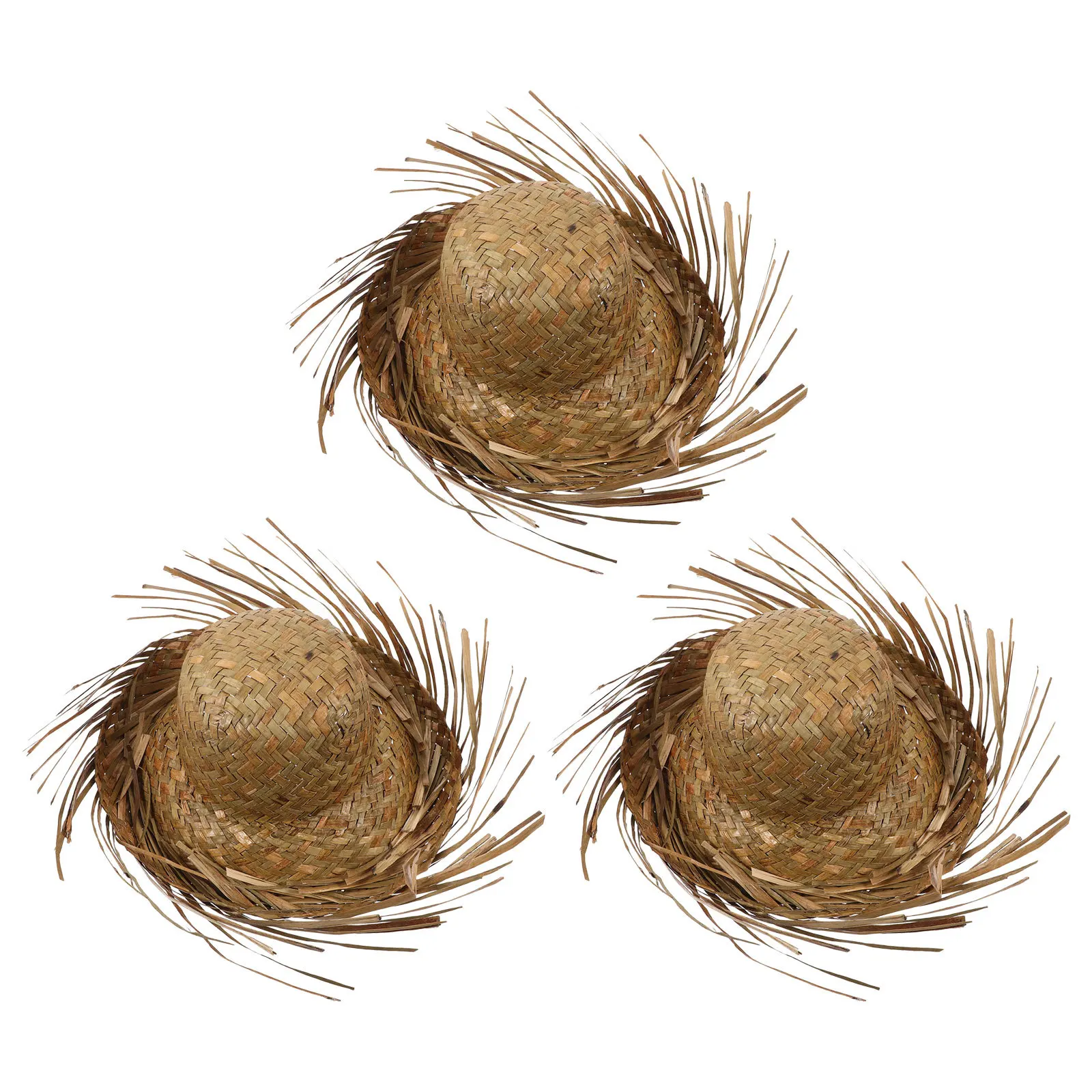 

3Pcs Handmade Straw Beach Hats Women Wide Brim Sun Hat for Vacation Poolside Outdoor - Hawaiian Luau Party Farm Costume