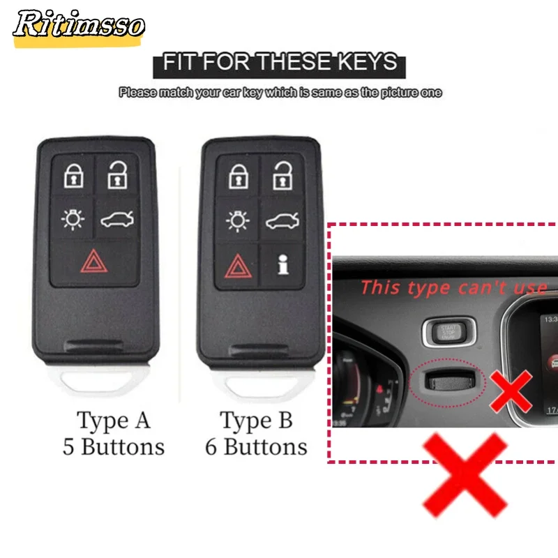 Zinc Alloy + TPU 5/6 buttons Car Remote Key Holder Shell Case Full Cover For Volvo XC60 V60 S60 S80 XC70 V40