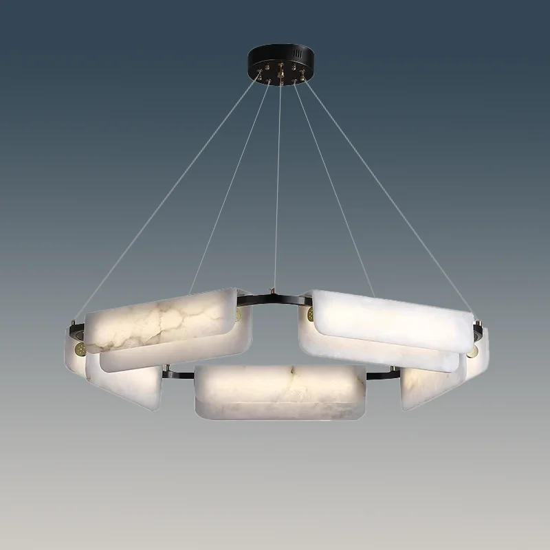 

Nordic Full Brass Marble Chandeliers, Minimalist Long Strip Light, Dining Room Study Living Room Lighting Fixtures, Led Home Dec