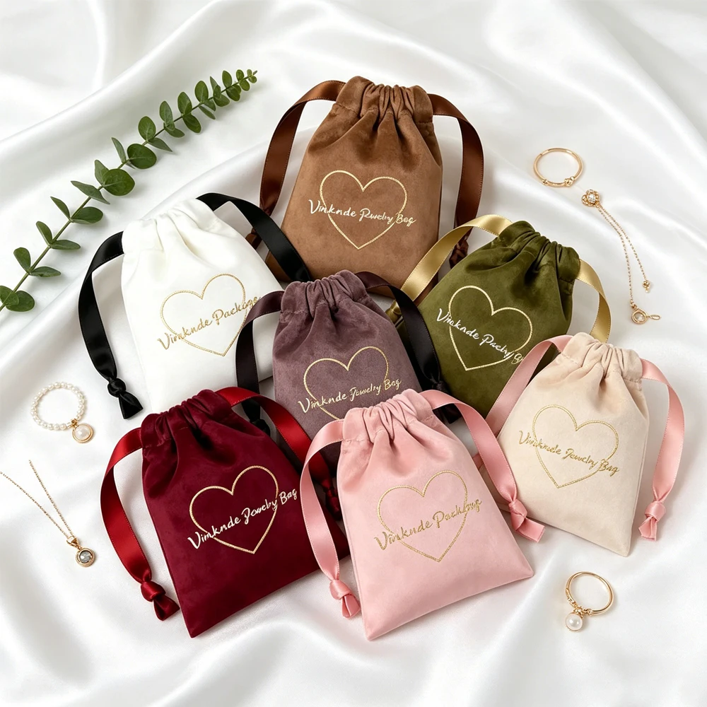 Bolsas de Joyería de Franela Azul Marino con Logotipo Personalizado, Bolsitas de Terciopelo con Cordón para Empaque, Organizador de Regalos para Collares, Pendientes, Pulseras, Anillos y Joyas