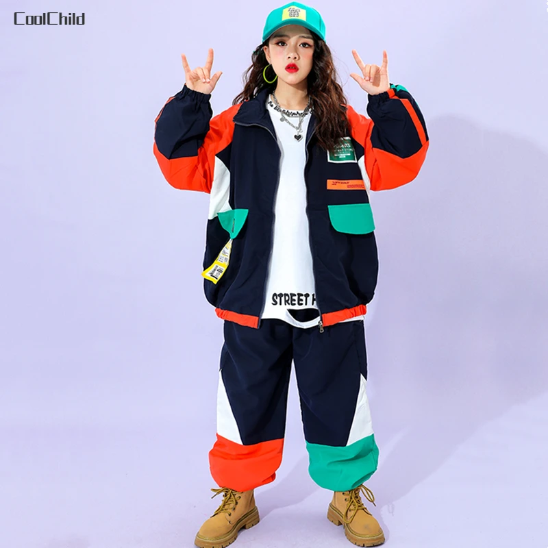 Child Sport School Uniform Boys Hip Hop Contrast Coat Street Dance Loose Pants Girls Jacket Joggers Kids Streetwear Clothes Sets