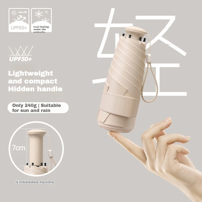 

Сверхлегкая мини-телескопическая ручка двойного назначения, защита от солнца и ультрафиолета, складной черный резиновый зонт от солнца