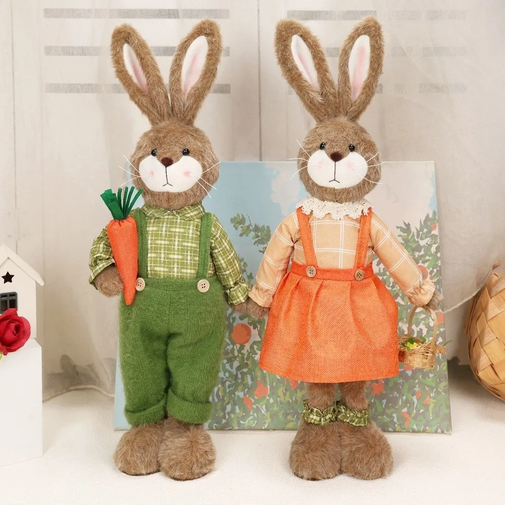 

Cute Cartoon Easter Rabbit Ornament Retractable DIY Handmade Bunnies Figurines Long Leg Standing Bunny Telescopic Office Decor