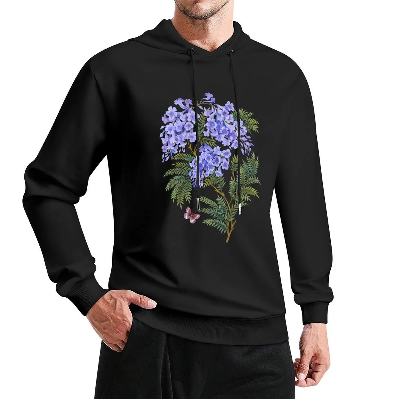 

Jacaranda tree with flowers and leaves Pullover Hoodie hooded shirt clothes for men autumn jacket men graphic hoodies