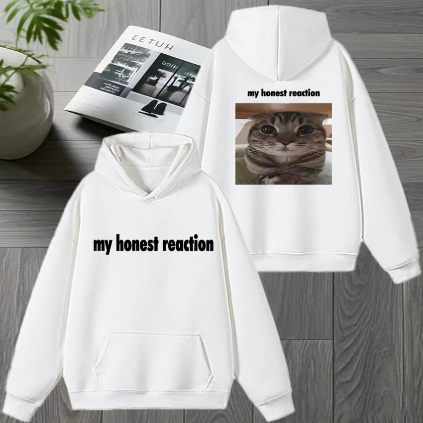 2025 جديد في رد فعلتي الصادق مضحك القط ميمي مزدوجة الوجهين مطبوعة هوديي الرجال النساء harajuku البلوز للجنسين كنزة صوف