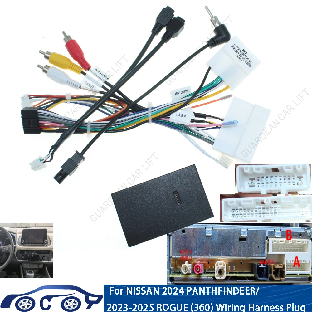 16Pin Car Radio Wiring Harness Adapter With CANBUS Decoder For NISSAN 2024 PANTHFINDEER/ 2023-2025 ROGUE (360) Cable Plug