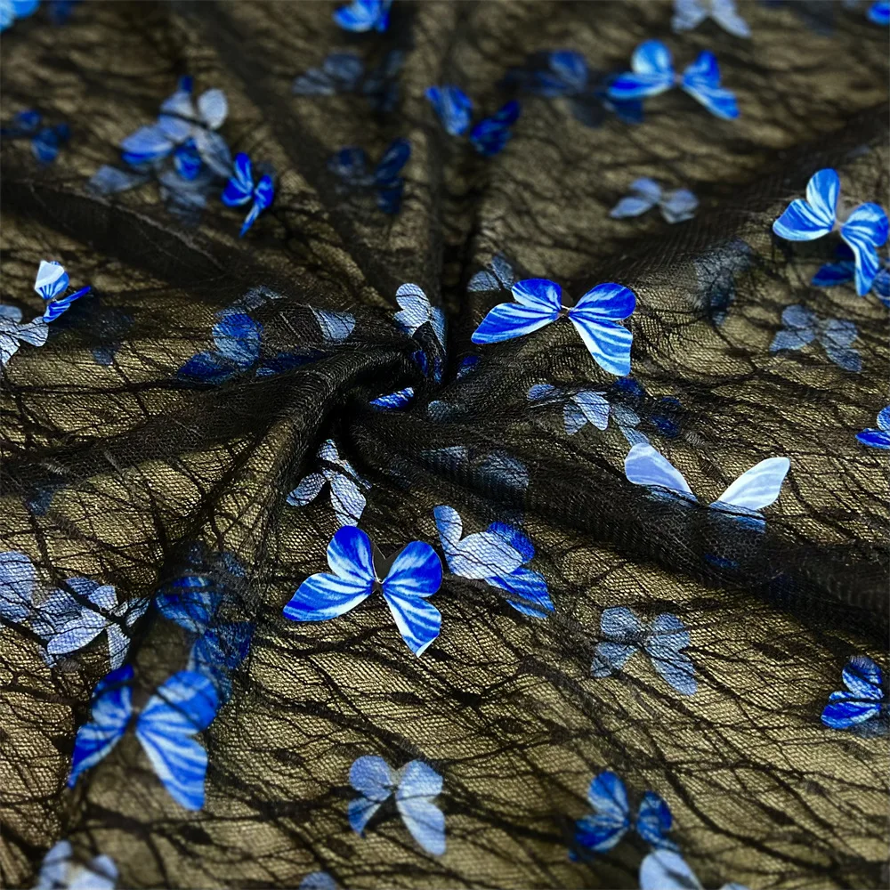 2Yds 130cm Wide 3D Laser Embroidered Butterfly Lace Fabric – Tulle Mesh Material for Children's Dresses and DIY Projects F011
