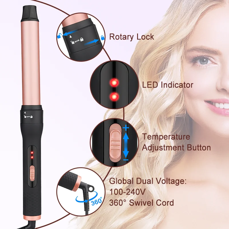 3-in-1 Lockenstab-Set - Haarwelleneisen für Frauen mit 3 Austauschbaren Beach-Waves-Stäben von 1/2 Zoll bis 1 1/4 Zoll Schnell – Detail 1