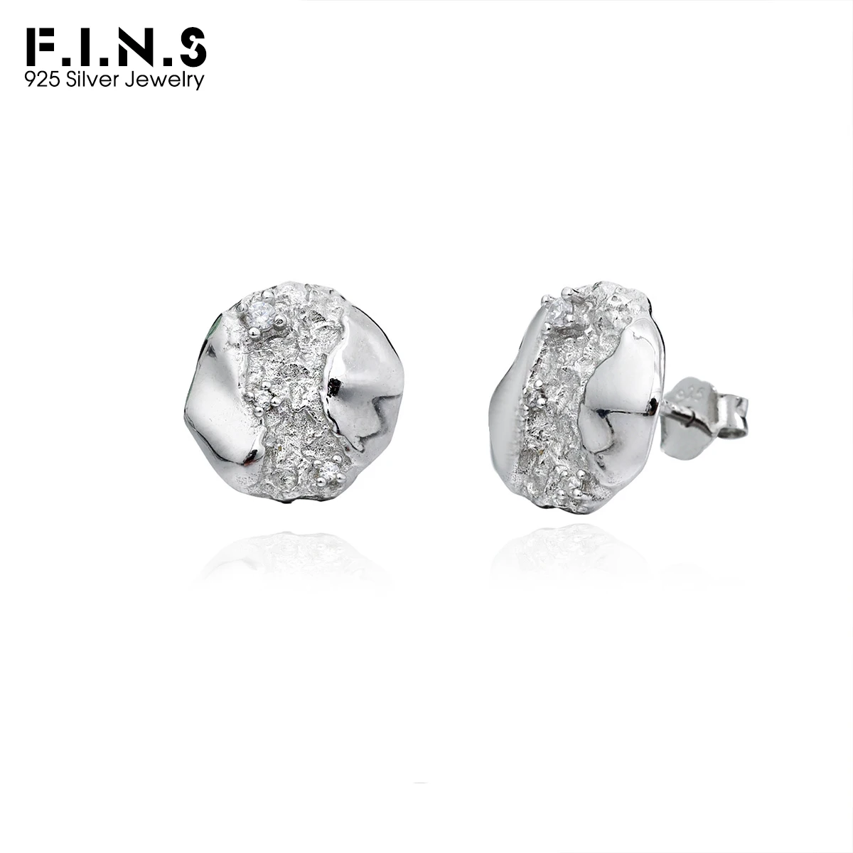 

F.I.N.S Original Design Irregular S925 Sterling Silver Earrings Geometric Texture Wrinkle Pierced Ear Studs Fine Jewelry Gifts
