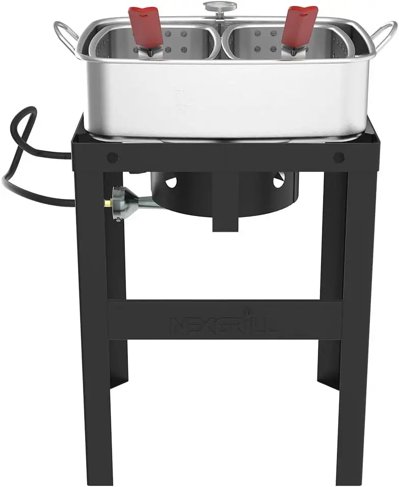 

18 QT Aluminum Fish Fryer with Crawfish Boiler Pot & Double Strainer Basket for Poultry, Seafood, and More, 58,000 BTU Outdoor D