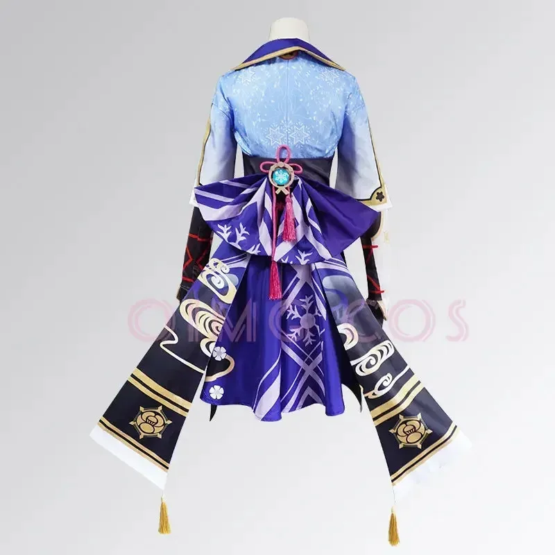 

CyGenshin Impact Kamisato Ayaka Cosplay Costume Jacquard Fabric Uniform Anime Halloween Costumes for Women Frostflake Heron Outf