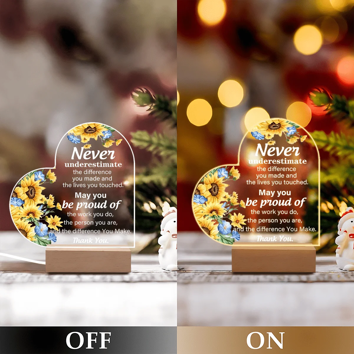 1 قطعة ملحقات التصوير الفوتوغرافي المضيئة من الأكريليك ، قاعدة USB ، هدية زميل الإناث ، تماثيل وداع ملهمة