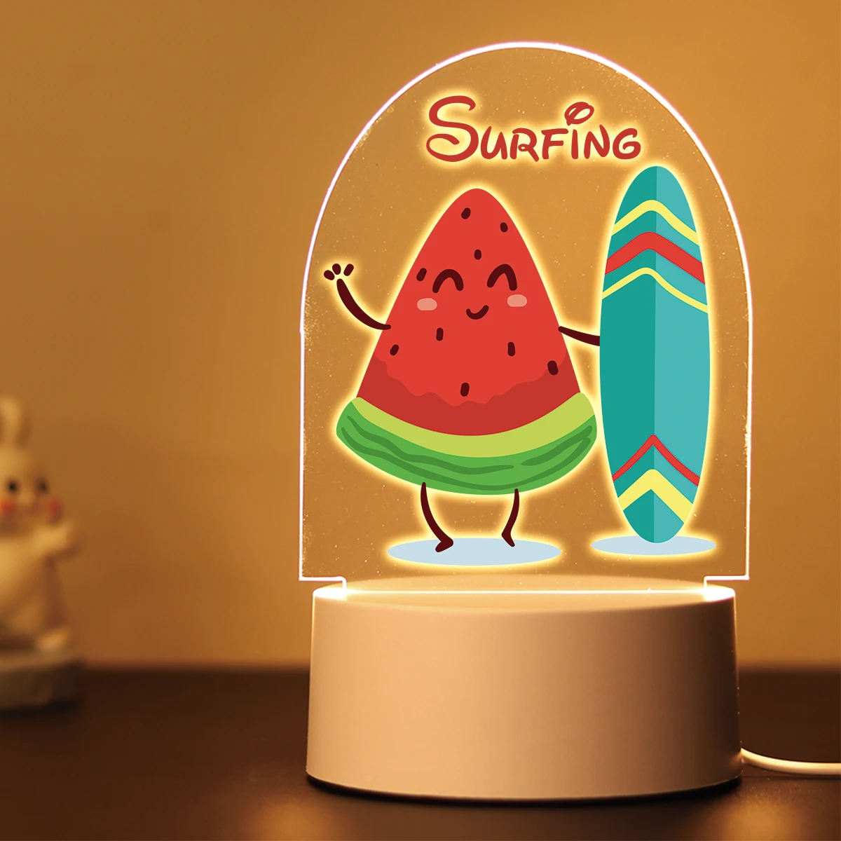 Cute Cartoon Fruits Watermelon Style Arcylic LED Night Light kids Children's Holiday Birthday Gift Home Bedroom Table Lamp Deco