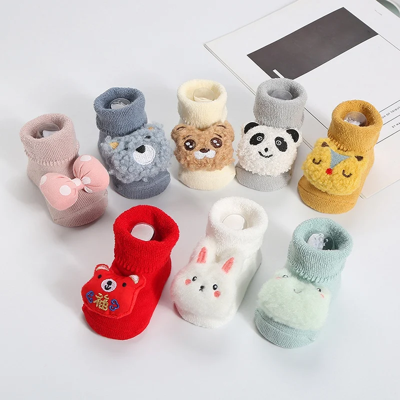 Cute Cartoon Animal Baby Socks for Boy Girl Winter Soft Cotton Anti Slip Soled Newborn Toddler Sock Kids Socks