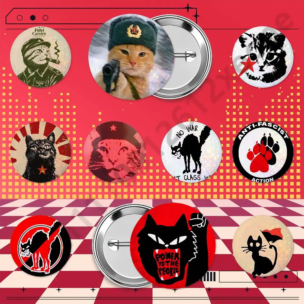 Antifascist Antiwar Kitten Cat Wholesale Custom Tinplate Button Badges Round Pinback Brooches for Hats Bags and Clothes