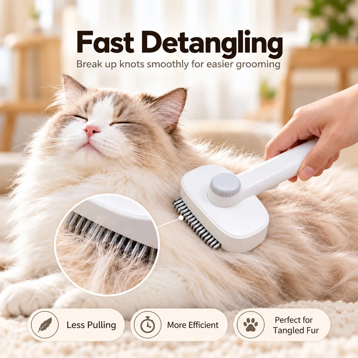1pc 2 in 1 Pet Grooming Brush Self Cleaning Dematting Comb Deshedding Tool Detangling Slicker Brush for Cats Dogs Daily Grooming