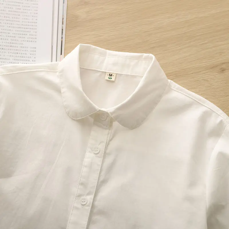 Spring and Autumn New Solid Color Doll Collar Long Sleeve Shirt Women Commuter Base Cardigan