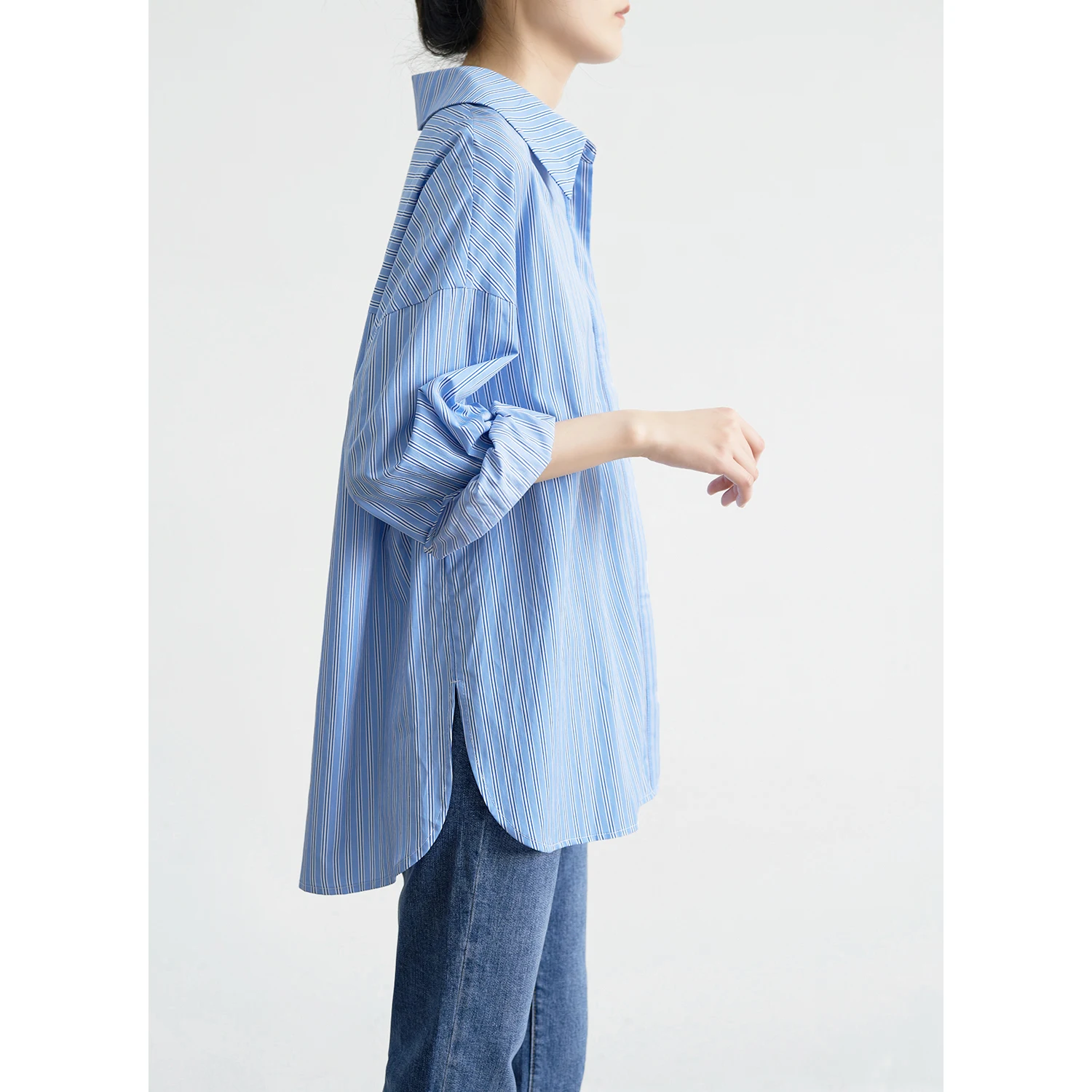 

Женская рубашка LIMONN оверсайз в полоску с длинным рукавом, свободного кроя, в стиле Lazy Sle, из хлопка, с воротником на пуговицах, прямого кроя