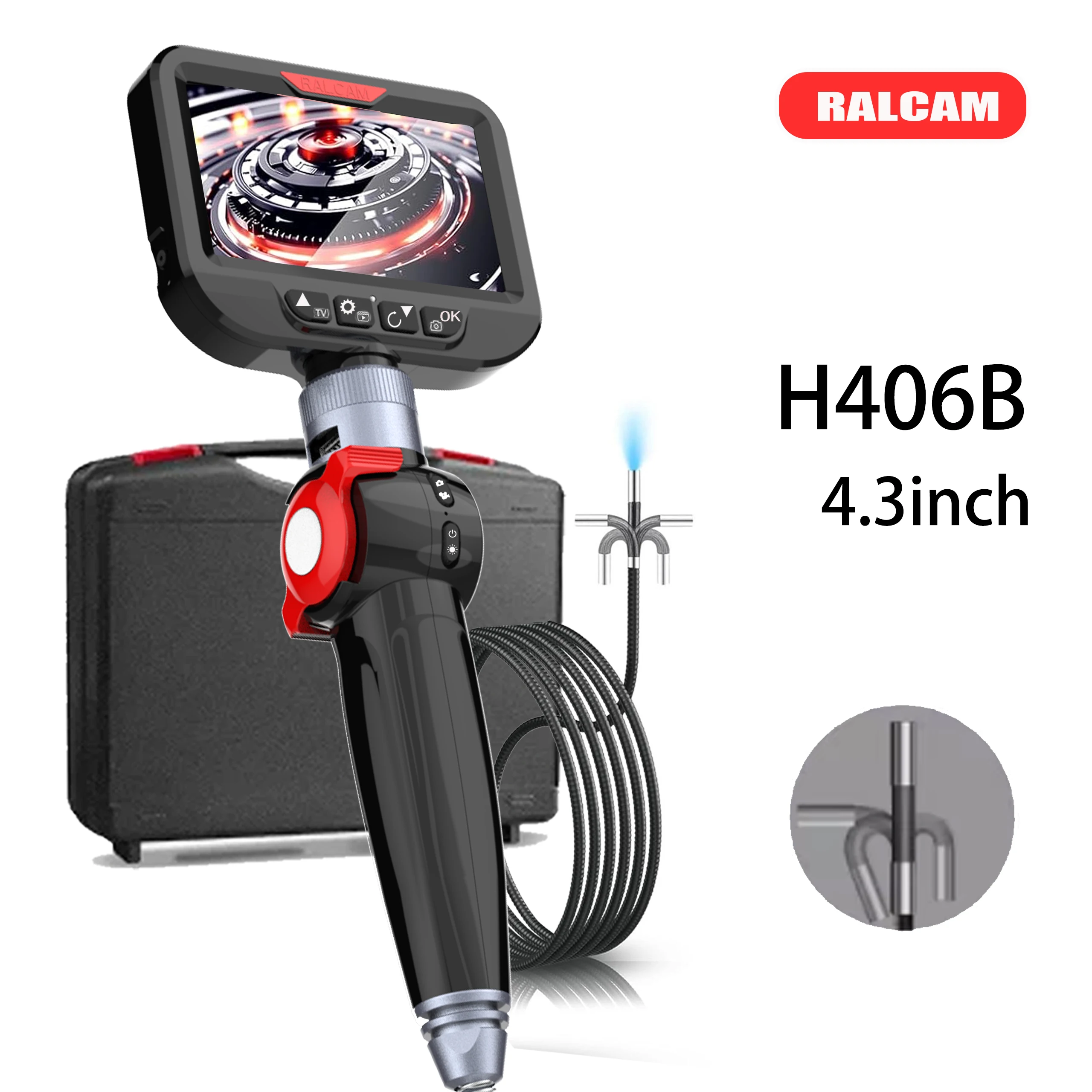 

RALCAM Two-Way Articulating Borescope, 6.2mm Lens Articulated Snake Camera, 4.3'' Screen for Auto Home Mechanics