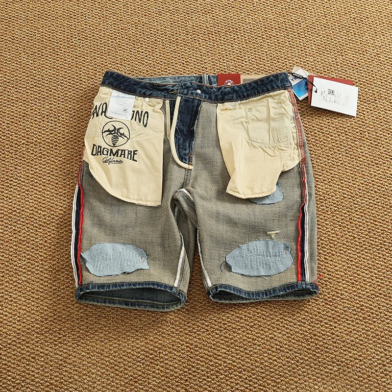 ฤดูร้อนสีฟ้าอ่อนคิดถึงล้างกางเกงขาสั้นผ้ายีนส์ผู้ชายใหม่ผ้าฝ้ายยืดกางเกงยีนส์สบายๆอินเทรนด์แบรนด์หลอดตรงกางเกงขาสั้นย้อนยุค