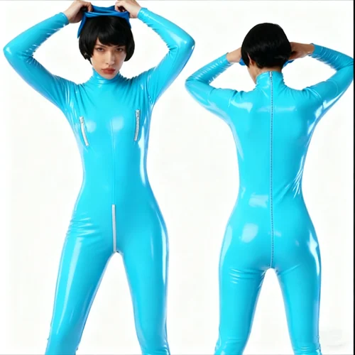 

Natural Latex Rubber Catsuit Bodysuit Cosplay Handmade customization Party Fashion uniform Chest zipper