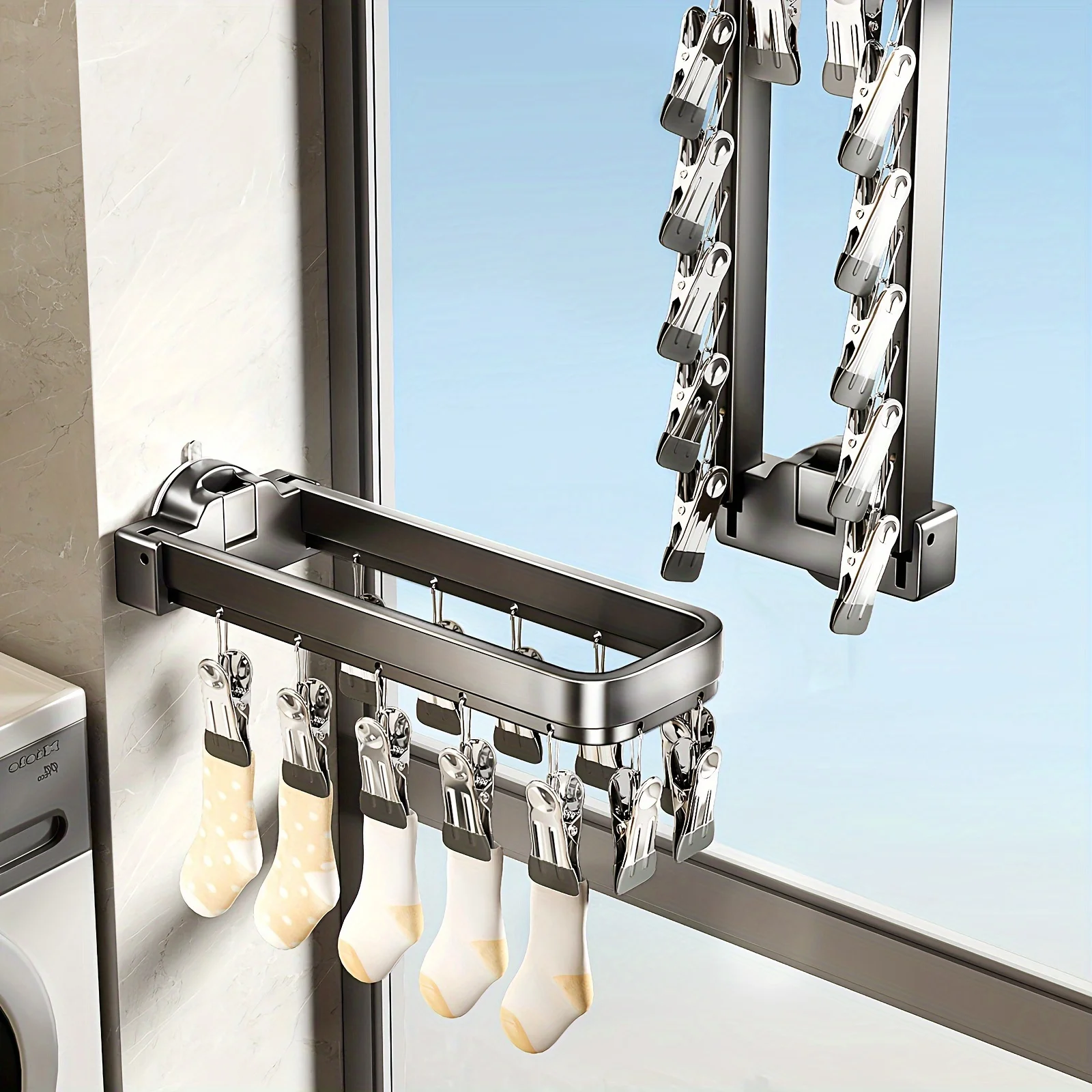 

Foldable stainless steel magnetic stainless steel multi-groove drying rack for socks and underwear clothes