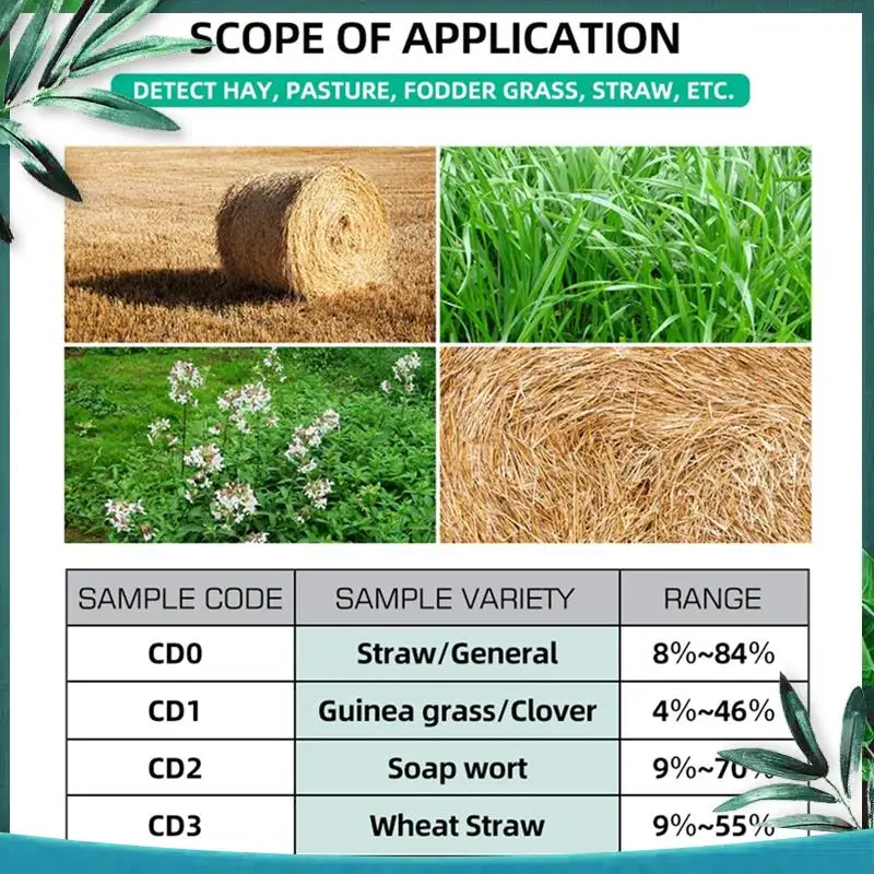 (NEW) Portable Hay Moisture Meter For Cereal Straw, Bran, Leymus Chinensis, Emperor Bamboo Grass Fibre Content Testing Tool
