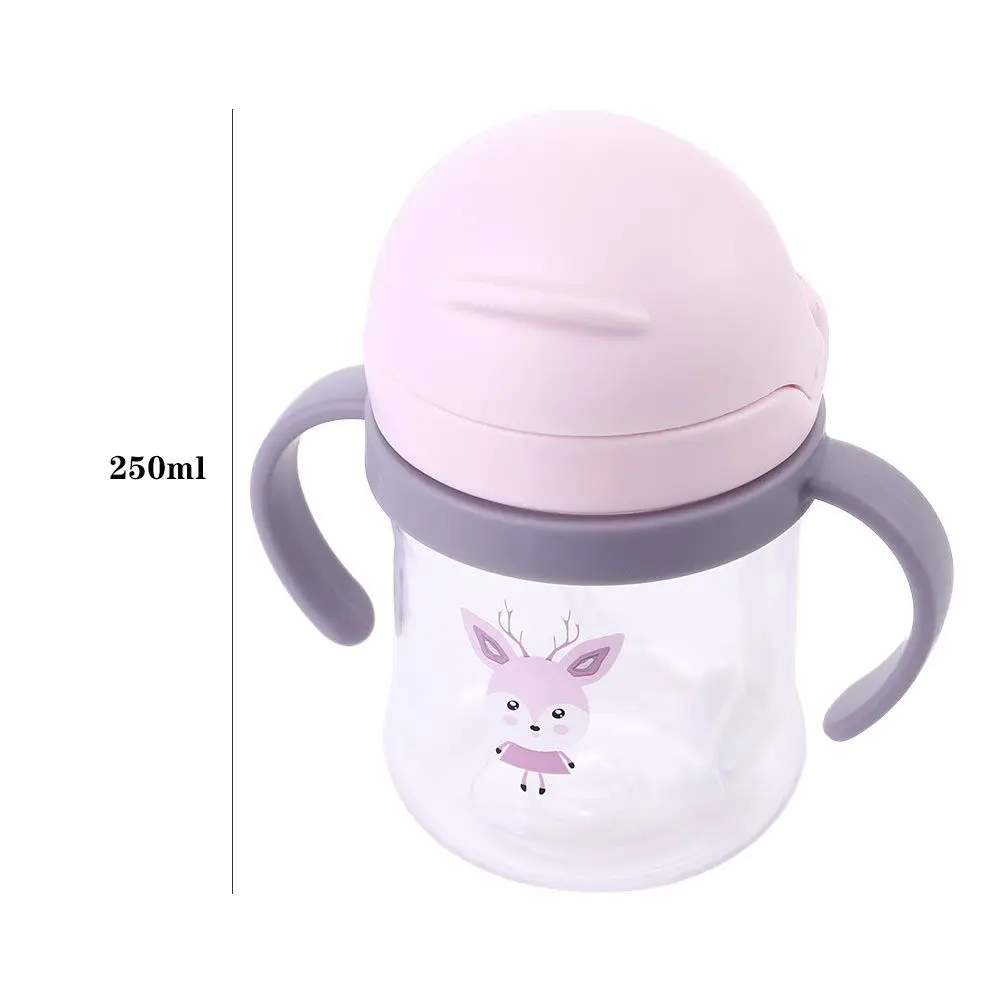 Water Leak Proof With Handle With Straws Children Water Cups Learning Drinking Cup Plastic Cartoon Feeding Bottles