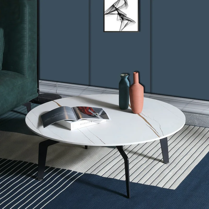 Factory direct sales Nordic light luxury round marble coffee table with drawers foldable space saving living room small table