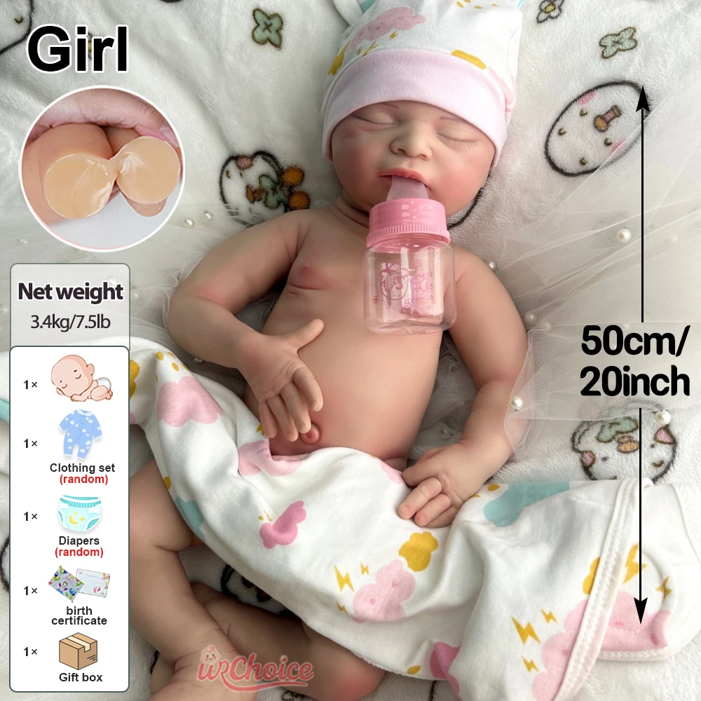 50cm adormecido bebê menina completo macio silicone renascido boneca detalhes realistas ponderado boneca renascimento para colecionadores presente de Natal
