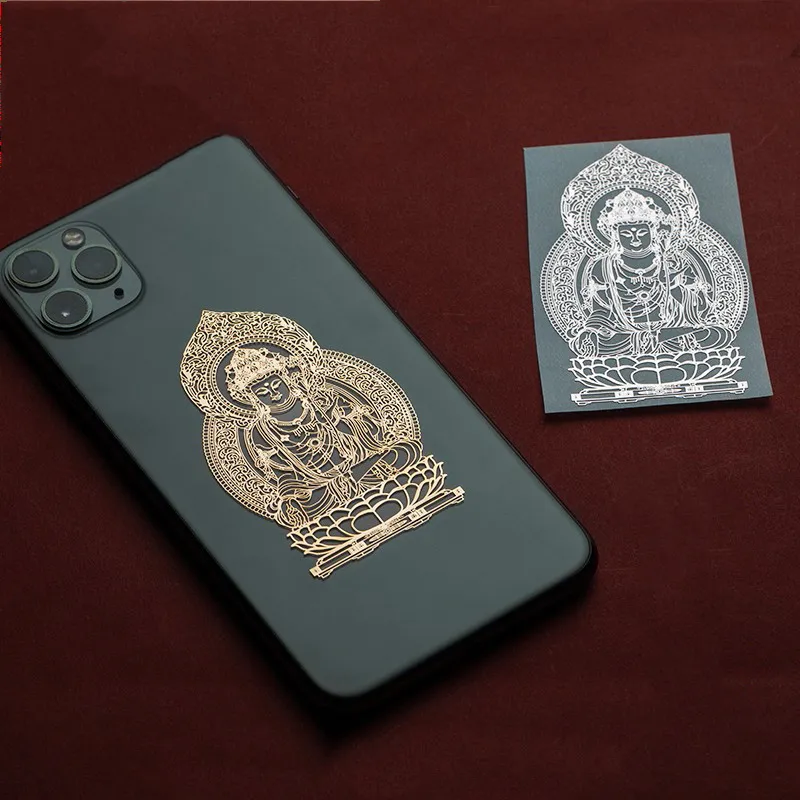 2Pcs Exclusive Lucky Patronus Sticker Metal Buddha Phone/PC/Appliance Sticker Amitābha Acalanatha Protector Buddhism decoration