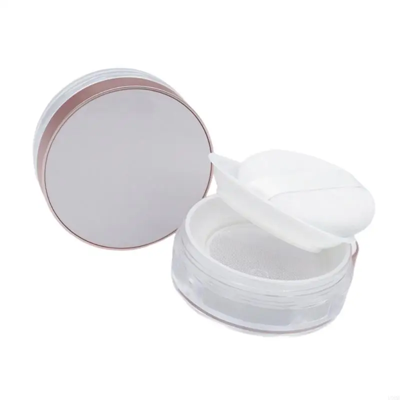 U0DE Empty Loose Powder Container Plastic Cosmetic Makeup Loose Powder Box Case Holder with Sifter Lids and Puff for Travel