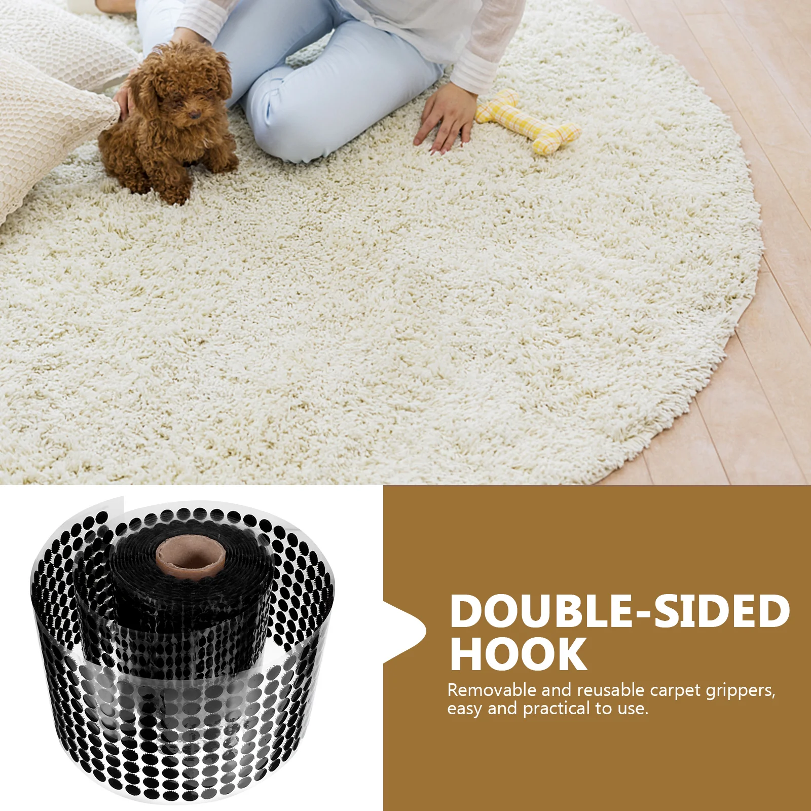 

1000pcs Black Round Double Sided Adhesive Pads Reusable Carpet Grippers Hook Tapes Sofa Bed Sheet Fixing Sticker Strong