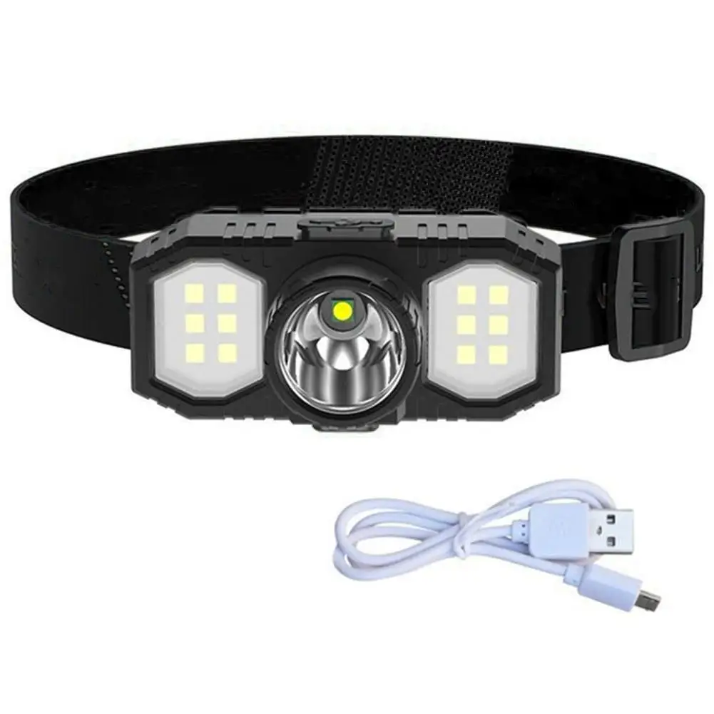 Waterproof USB Rechargeable LED Headlamp For Outdoor Camping With 3 Lighting Modes LED Dual Light Smart Sensor P1B7