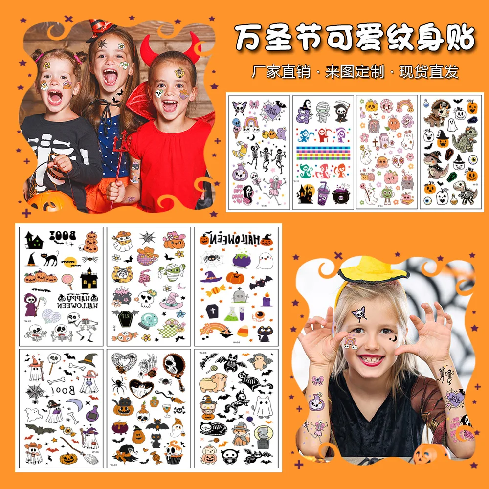 

Halloween Temporary Tattoo Stickers 10 Sheets Cartoon Cute Kids Party Activity Non Toxic Waterproof Safe Skin Easy Apply