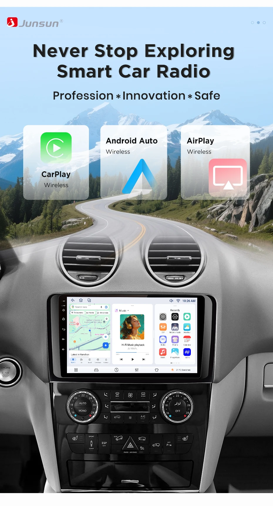 Junsun 8-Kern Wireless CarPlay Android Auto Autoradio für Mercedes Benz M-Klasse W164 GL-Klasse X164 ML GL 4G WiFi GPS Navigation Autoradio Head Unit – Detail 1
