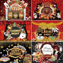 Casino Party Photography Backdrop Las Vegas Birthday Theme Decor Playing Cards Golden Glitters Red Curtain Roulette Photo Props