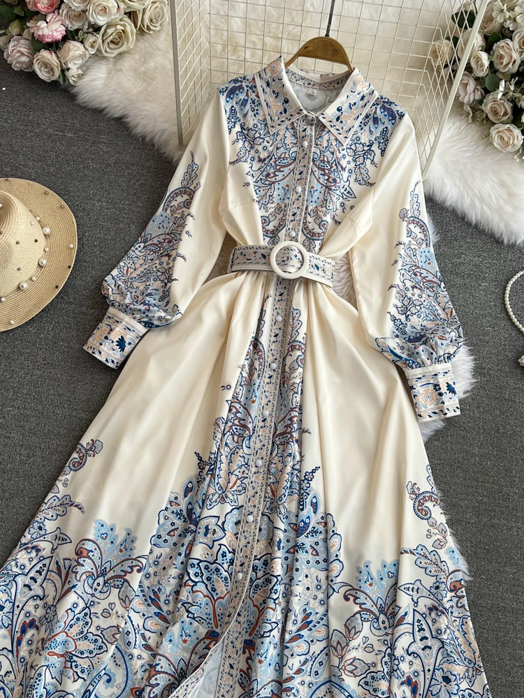 Floral Print Elegant Women\'s Long dresses Vintage A-Line Long Sleeve Casual Party Maxi Dress Ladies Vestidos Spring Autumn