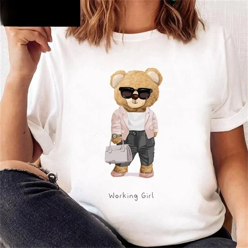 

Women's Casual Bear Print Short Sleeve T-shirts Casual Bear Print T-shirts Summer and Spring Fashion Tops Print Clothing Y2K Top