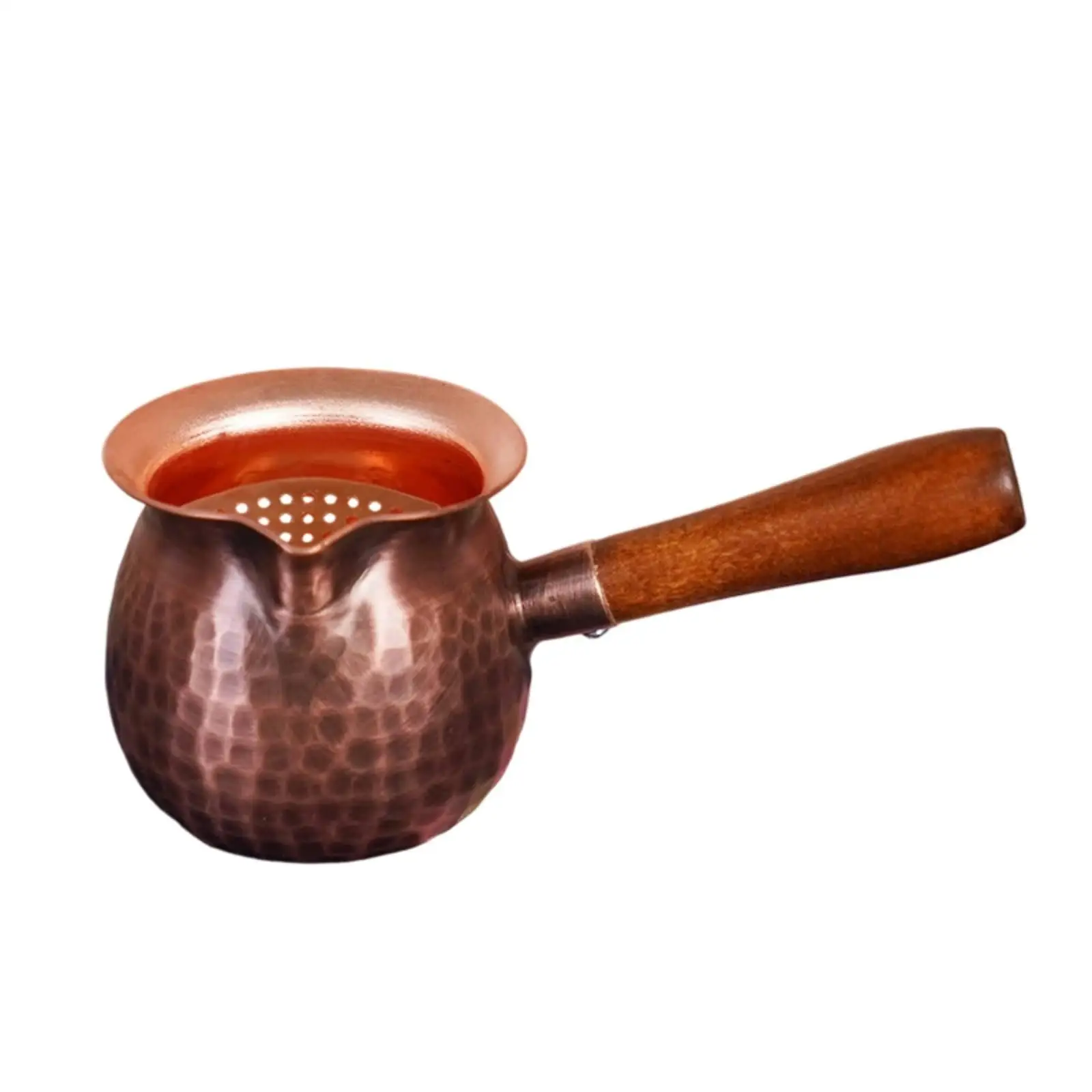 Rustic Hammered Copper Teapot with Wooden Handle for Even Tea Strength Pour