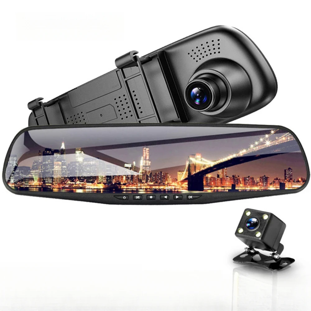 Dual Lens Car DVR Mirror Dash Cam, Visão Noturna, Frente e Traseira, 170 Ângulo, Câmera de Inversão, Gravador de Vídeo Digital, Backup, HD 1080P