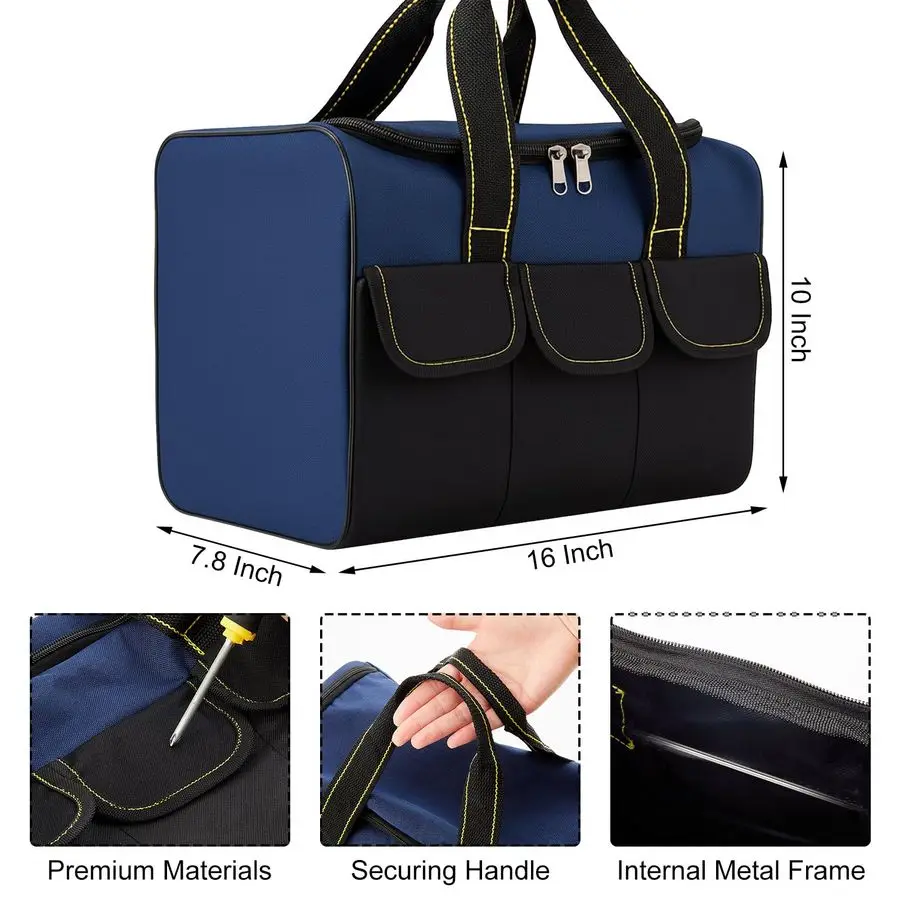 3 عبوات من حقيبة الأدوات للرجال مقاومة للماء، صناديق أدوات شديدة التحمل مقاس 16 بوصة، حقيبة تخزين واسعة الفم ومفتوحة للفم لمختلف Instr