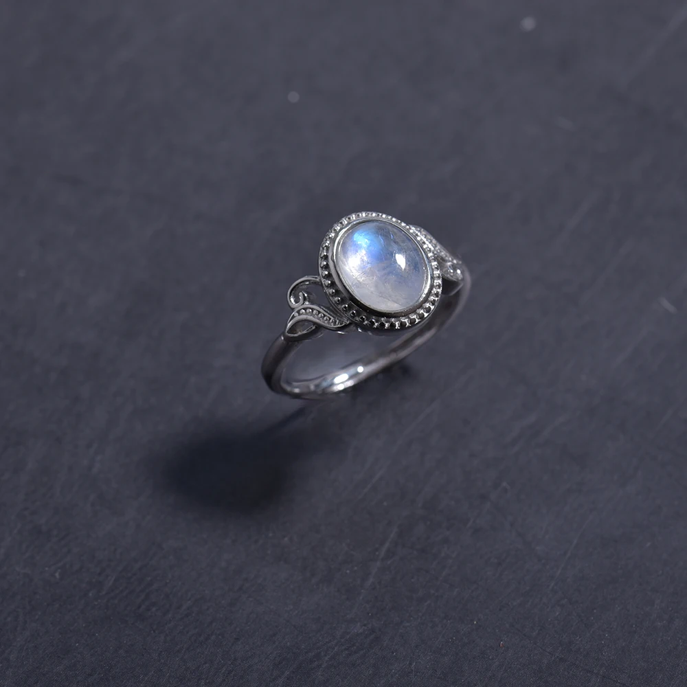 ITSMOS anillo ovalado de plata de ley con piedra lunar geométrica para mujer, bandas de piedras preciosas naturales Retro, joyería de boda de lujo